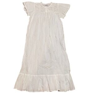 Saybury Women's M White 100% Cotton Embroidered Lace Nightgown Maxi Cottage NWT
